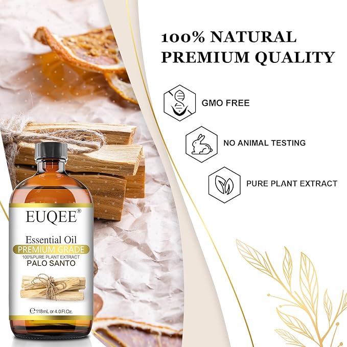 Palo Santo Essential Oil 118mL Pure Palo Santo Oil Premium Essential Oil with Glass Dropper for Diffuser, Soap Candle Making - 4Fl. Oz