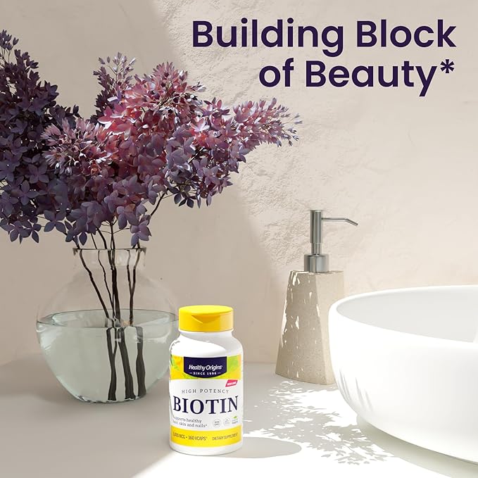 Healthy Origins Biotin 10,000 mcg (USP Grade, Non-GMO, Gluten Free, Hair Support, Nail Support), 360 Veggie Caps