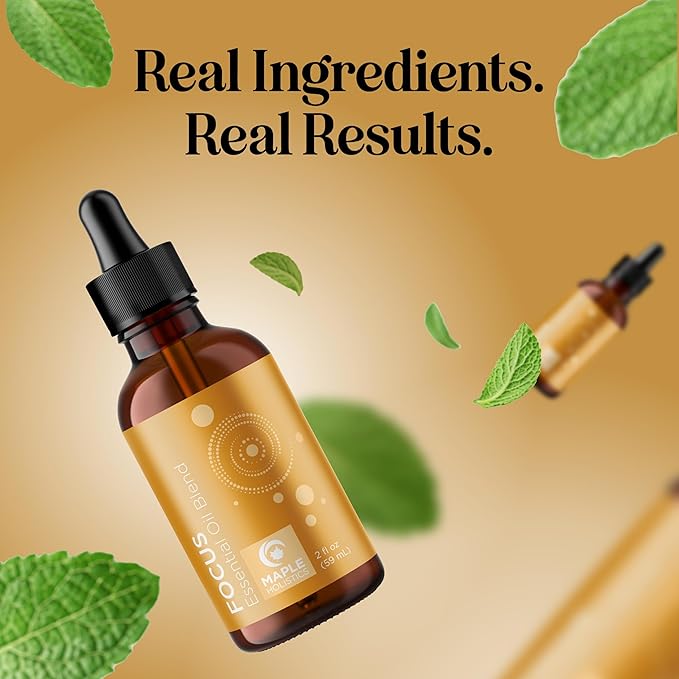 Focus Essential Oil Blend for Diffusers - Citrus and Mint Essential Oils Blend for Energy Focus and Attention Support - Essential Oil for Focus with Aromatherapy Oils for Diffusers and Humidifiers