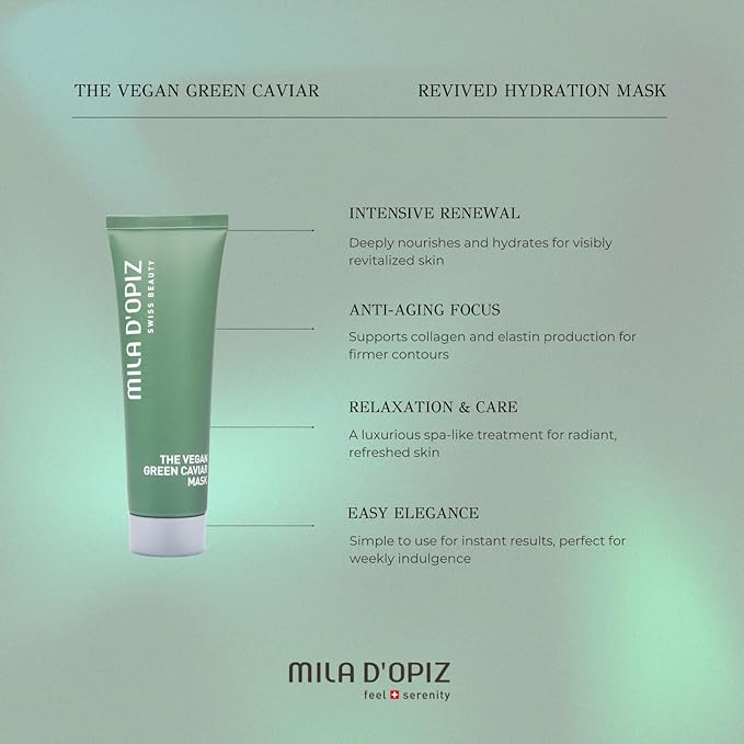 Mila d'Opiz The Vegan Green Caviar Revived Hydration Face Mask - Face Moisturizer Mask with Aloe Vera - Anti Aging Facial Mask for Elasticity - 1.7 oz