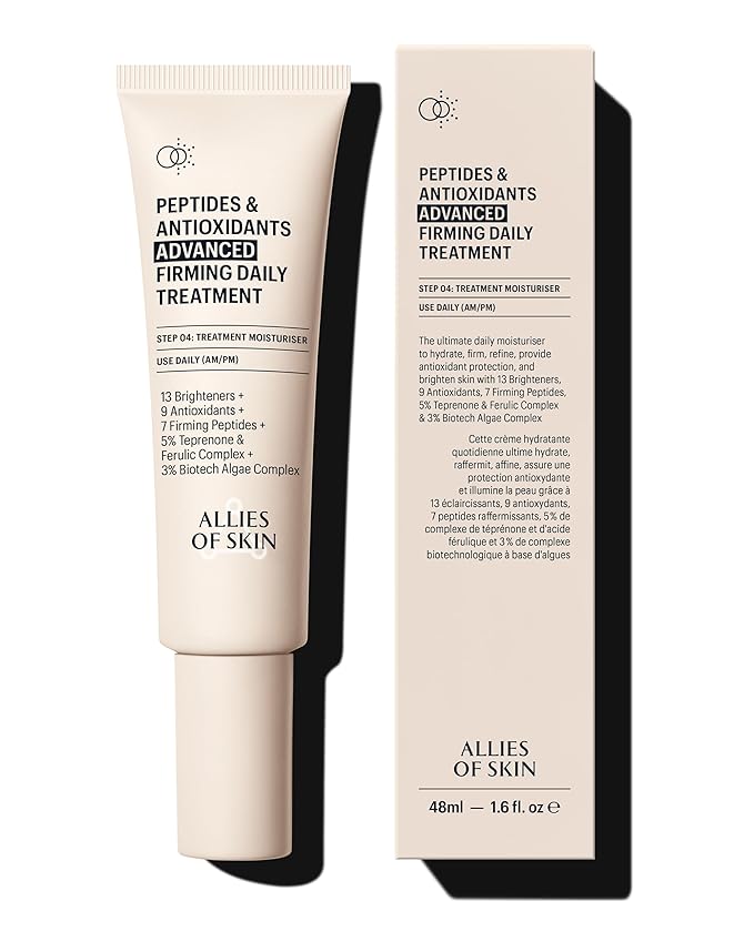 Allies of Skin Peptides & Antioxidants Advanced Firming Daily Treatment with 13 Brighteners, 9 Antioxidants, 7 Firming Peptides, 5% Teprenone & Ferulic Complex and 3% Biotech Algae Complex 48ml/1.6oz