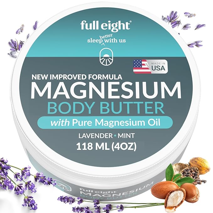 Magnesium Body Butter with Pure Magnesium Oil – For Stiff Legs & Tight Muscles – Rub for Leg Cramps, Muscle Soreness, Improved Sleep, & Foot Revitalization – 4oz