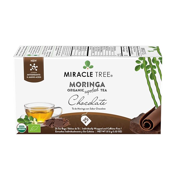 Miracle Tree - 6 Count of Organic Moringa Superfood Tea, 25 Individually Sealed Tea Bags, Chocolate (Keto, Detox, Energy/Immunity Booster, Vegan, Gluten-Free, Organic, Non-GMO, Caffeine-Free)