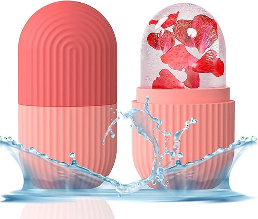 KOGITI Ice Mold for Face & Eye, Beauty Facial Roller, Puffiness Relief Massage Skin Care Tool, Ice Cube Holder (Pink)