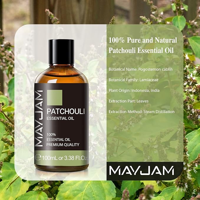 Patchouli Essential Oil, MAYJAM 3.38FL.OZ Essential Oils, Use with Aromatherapy Diffuser, During Yoga, Massage, Bath, Patchouli Oil for Skin