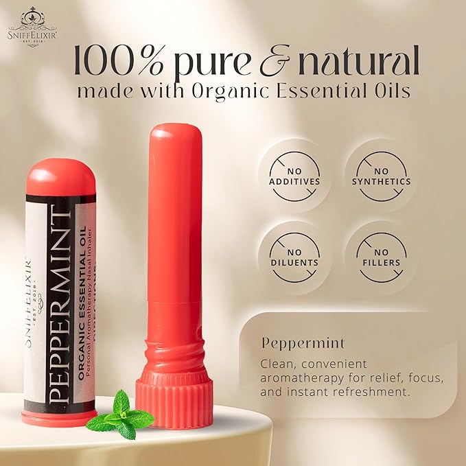 Peppermint Inhaler Nasal Stick - Aromatherapy Nasal Inhaler, Portable Nose Inhaler Stick, Non Drowsy Motion Sickness Stick with Peppermint Essential Oil, Aromatherapy Inhaler Stick, Aroma Inhaler