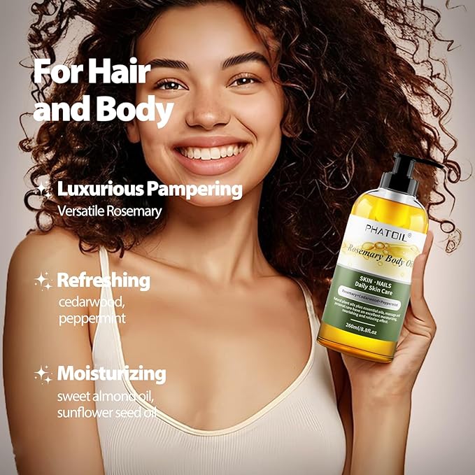 Rosemary Body Oil 8.8fl.oz and 4fl.oz Organic Cold Pressed Castor Oil