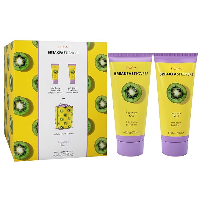 Pupa Milano Breakfast Lovers Set, Kiwi, 3 Pc - Body Wash and Lotion - Moisturizing Body Lotion - Hydrating Body Wash - Skin Care Gift Set