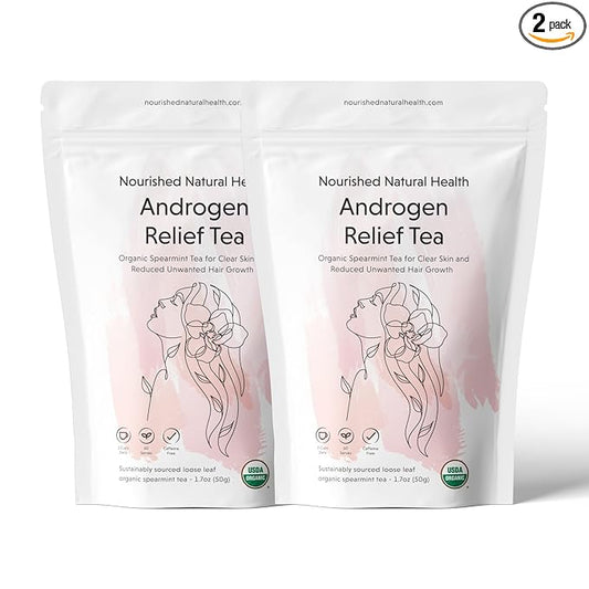 Nourished Androgen Relief Spearmint Tea - Organic Herbal Spearmint Tea for Clear Skin and Reduced Unwanted Facial Hair Growth - 120 Servings