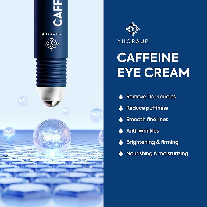 Caffeine Eye Cream for Men: Under Eye Roller for Bags and Puffy Eyes Treatment - Men's Cooling Stick and Depuffer for Dark Circles and Puffiness 0.5 fl.oz.