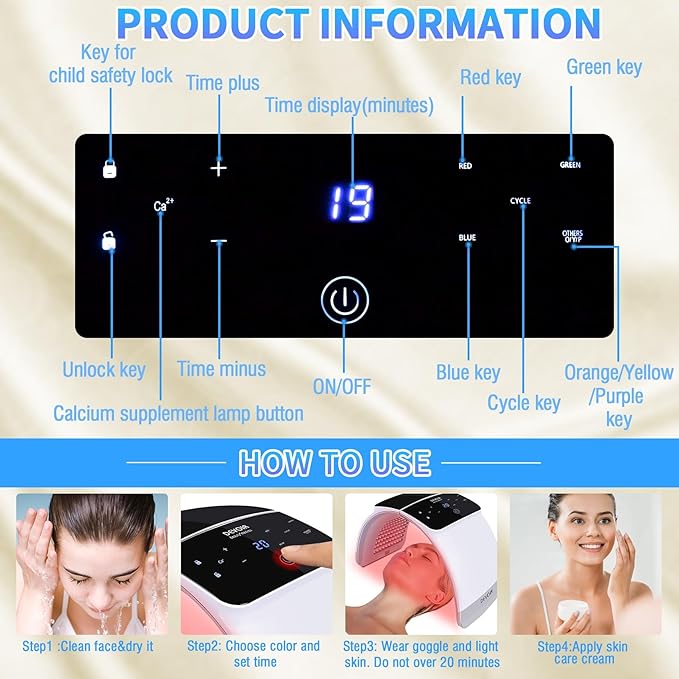 7 Color with LED Face for Facial Problems of SPA Facial Body Skin Care Beauty Salon Device-White (XL)