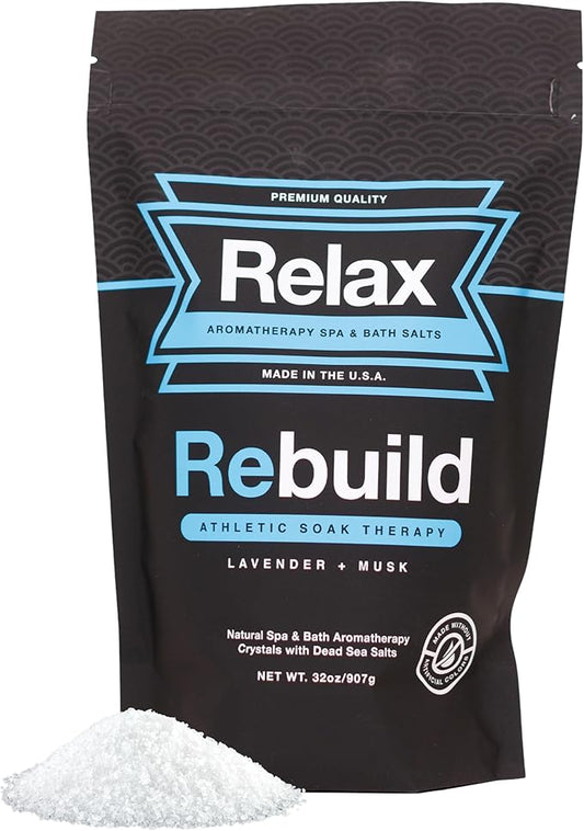Relax Spa & Bath, Epsom & Dead Sea Salts, Aromatherapy Bath Salts for Hot Tub, Bath, or Spa, Infused with Magnesium, Rebuild Athletic Soak Therapy