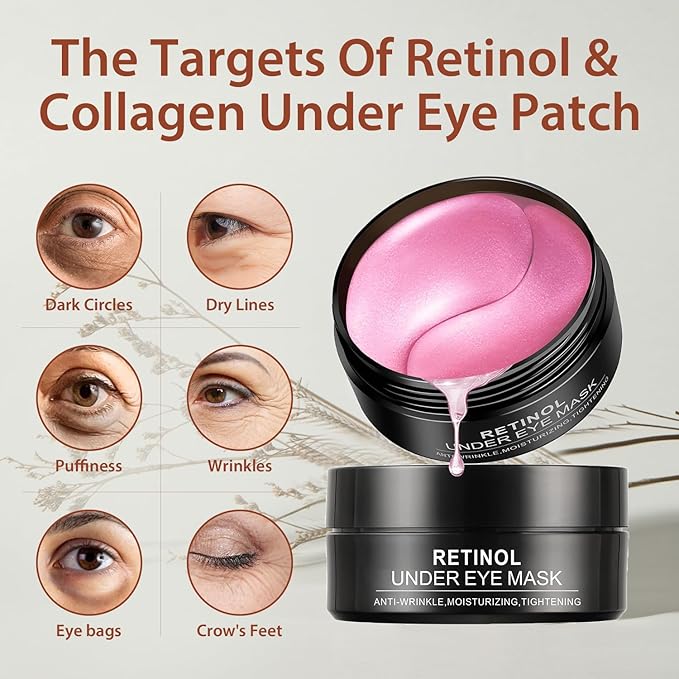 30 Pairs Retinol Collagen Under Eye Patches for Dark Circles Puffiness Wrinkles and Bags, Skin Treatment Pads for Women Gift, Anti Aging Moisturizer Under Eye Masks for All Skin Type