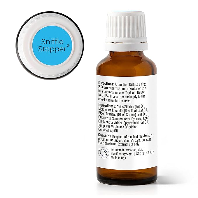 Plant Therapy KidSafe Sniffle Stopper Essential Oil Blend 30 mL (1 oz) Respiratory Support Blend, Breathe Easier, Chest Rub, 100% Pure, Undiluted, Natural Aromatherapy, Therapeutic Grade