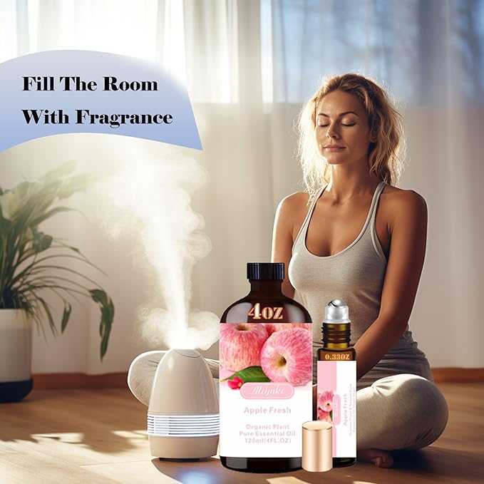 Apple Essential Oil - Apple Oil 4 Fl Oz & Essential Oil Roll On 10ML Essential Oil Set for Aroma Diffuser SPA Cleaning Massage Yoga DIY Candle Making DIY Soap Perfume Gift Home Fragrance