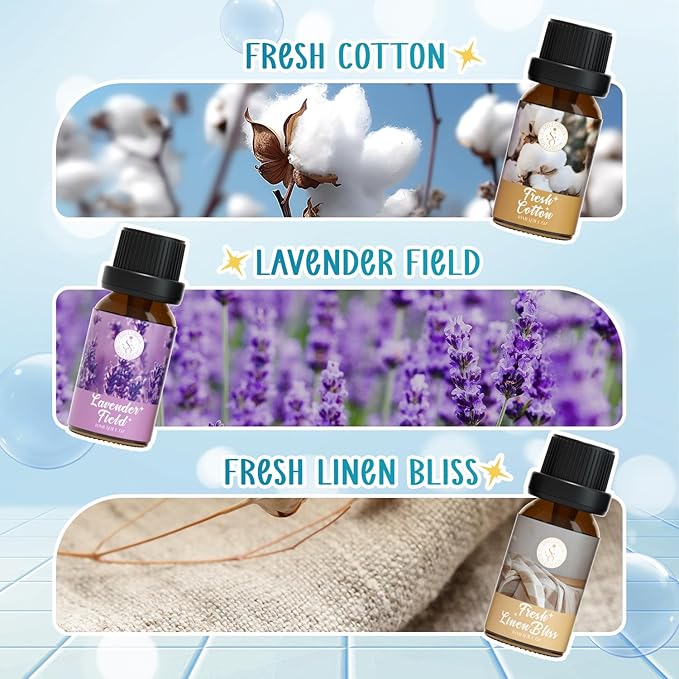 Clean Essential Oils Set, SoulOrigin Fragrance Oil Gift Set for Oil Diffusers, Scented Oils 6x10ml - Beach Sage Laundry Detergent, Citrus Burst, Lavender Fields, Fresh Linen, Warm Petals, Fresh Cotton