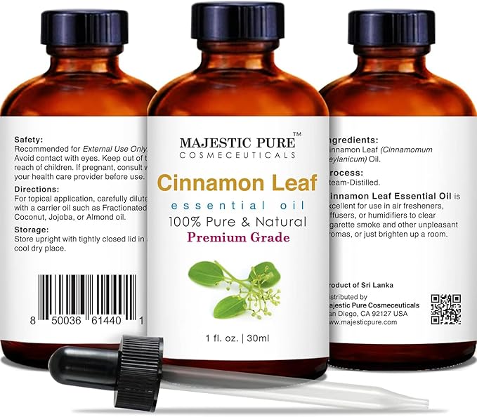 MAJESTIC PURE Cinnamon Essential Oil | 100% Pure and Natural Cinnamon Oil | Premium Grade Essential Oils for Hair Care, Home Diffusers, Skin, Aromatherapy, Massage and Humidifiers | 1 Fl Oz