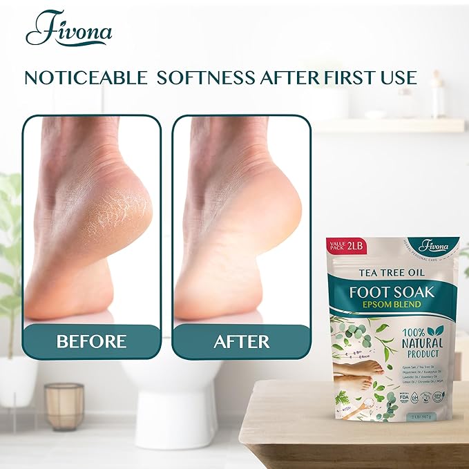 Foot Soak Epsom Salt with Tea Tree Oil 2 LB - Epsom Salt with Essential Oils for Healthy Toenails, Soothing Relief, Callus Softening - Pedicure Therapy for Soft, Rejuvenated Feet