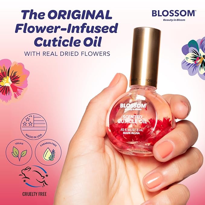 Blossom Hydrating, Moisturizing, Strengthening, Scented Cuticle Oil, Infused with Real Flowers, Made in USA, 2 Pack Bundle, Cherry + Amazon Exclusive Raspberry