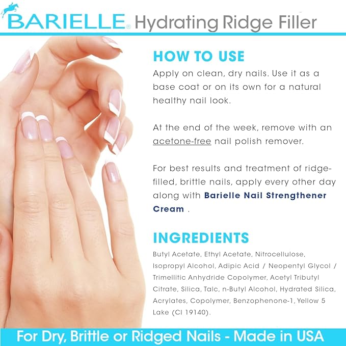 Barielle Brittle or Ridged Nails Filler, Fill and Smooth Unsightly Nail Ridges, For Dry, Enhances Growth, Hydrating and Strengthening, Base Coat 0.5 Ounce