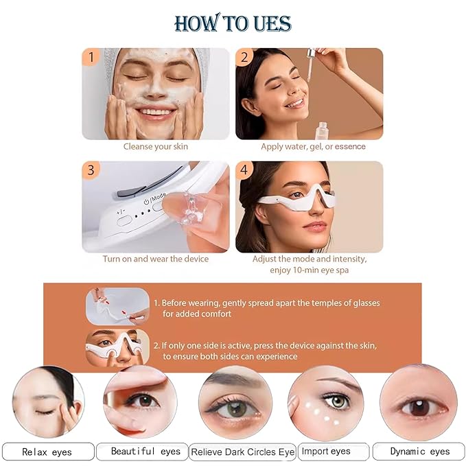 3D Vibration Eye Massager Portable Advaned Eye Beauty Bevice for Improvement Dark Circles Relaxing Eye, Eyecare Glasses for Relaxtion