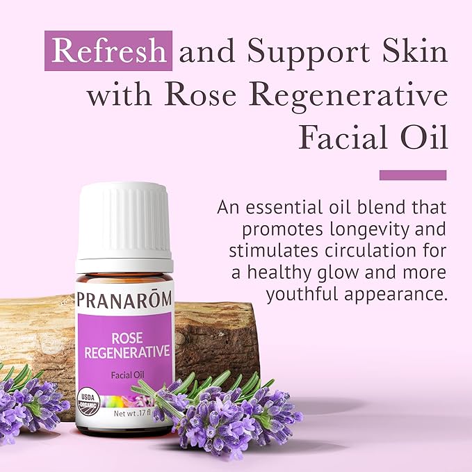 Pranarom - Rose Regenerative Facial Essential Oil Blend (5ml) - Lavender, Rosehip Seed, Frankincense, and Lemon - 100% Pure Essential Oil for Skincare | USDA and ECOCERT Certified Organic