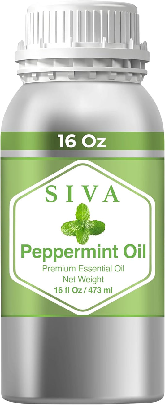 Siva Peppermint Essential Oil - 16 Fl Oz – Natural Peppermint Oil - for Diffuser, Face, Skin Care, Aromatherapy, Hair Care, Scalp and Body Massage