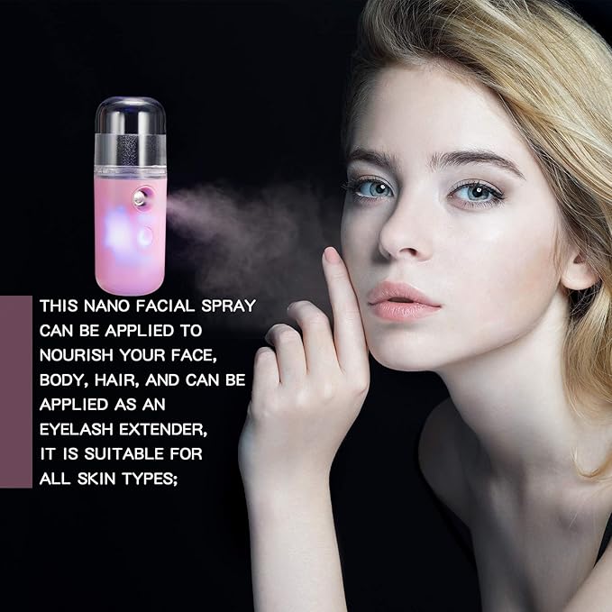 Honoson 2 Pieces Nano Facial Mister 30 ml Mini Face Humidifier Portable Facial Sprayer USB Rechargeable Handy Skin Care Machine for Face Hydrating, Daily Makeup (Dark Pink and White)