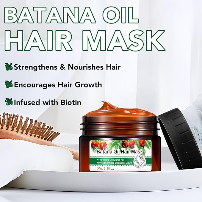 Hair Mask with Batana Oil, 2.1 Fl Oz - Deep Repair Conditioning Mask to Strengthen and Nourish Dry, Damaged & Frizzy Hair for All Hair Types, Biotin Hair Treatment