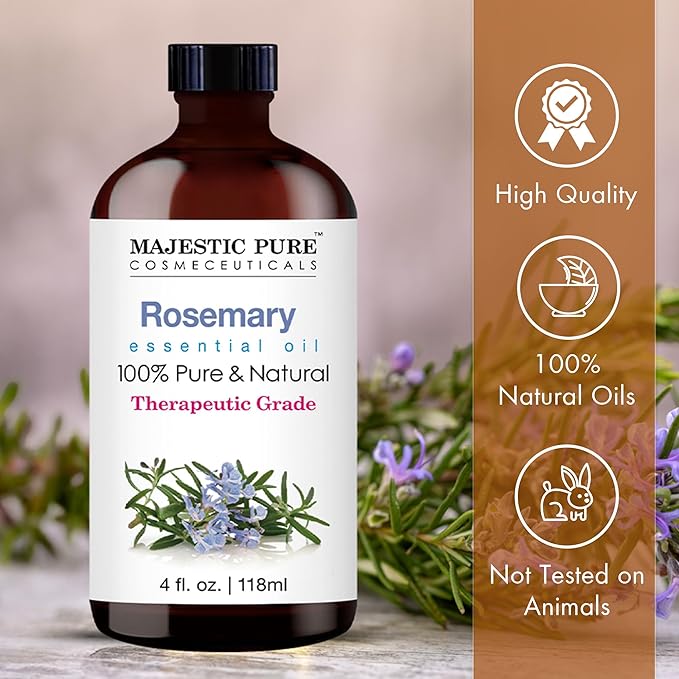 MAJESTIC PURE Rosemary Essential Oil with Glass Dropper | 100% Pure and Natural Rosemary Oil | Therapeutic Grade Essential Oils for Diffusers, Skin, Aromatherapy, Massage | 4 Fl Oz