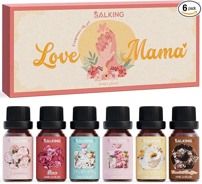 SALKING Fragrance Oil Gift Set for Mom, Premium Essential Oil for Diffuser, Scented Oil Gift for Mother's Day, Diffuser Oil for Soap & Candle Making Scents, Set of 6 Aromatherapy Oil for Women