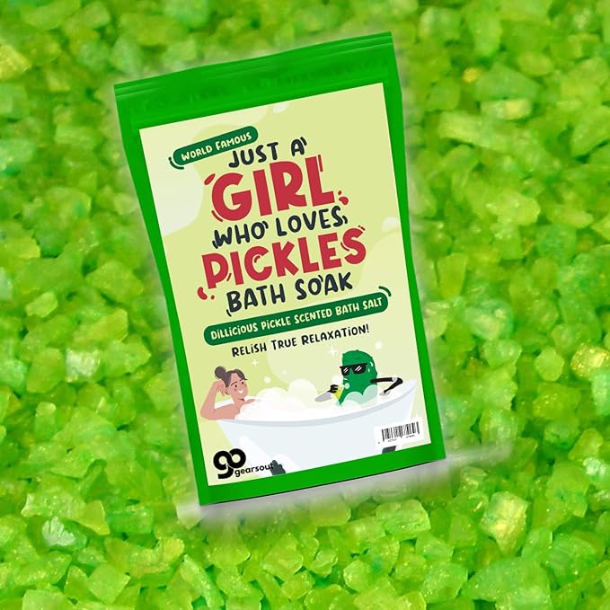 Girl Who Loves Pickles Bath Salts - Dill Pickle Scented Bath Soak for Women - Unique Spa Gift for Pickle Lovers, Funny Stocking Stuffers for Moms and Gift Baskets for Girls, Teens