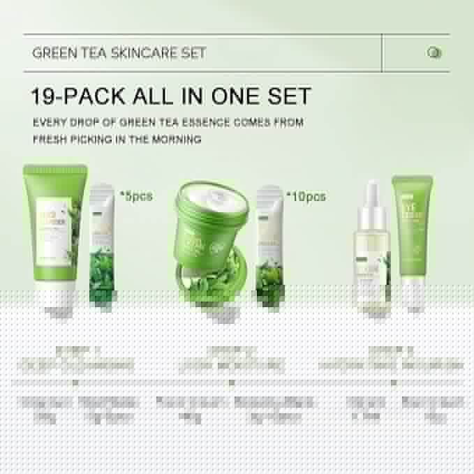 Green Tea Skin Care Kit Teenage Girls Gifts, 19-In-1 Facial Skin Care Routine Set Kit for Women/Girls, Hydrating Teen Skincare Set Control Oil, Christmas Gifts for Women Stocking Stuffers