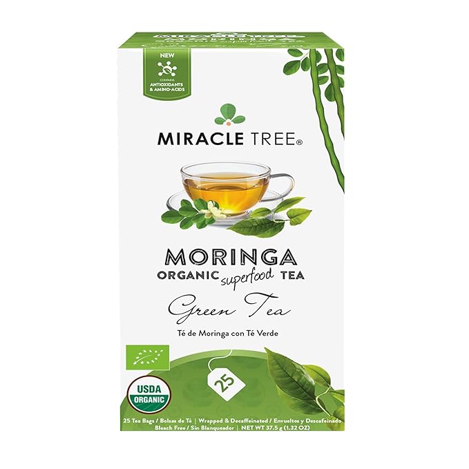 Miracle Tree - 12 Count of Organic Moringa Superfood Tea, 25 Individually Sealed Tea Bags, Green Tea (Keto, Detox, Energy/Immunity Booster, Vegan, Gluten-Free, Organic, Non-GMO, Caffeine-Free)