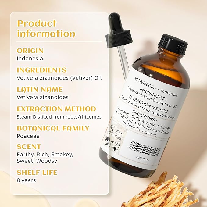 EVOKE OCCU Vetiver Essential Oil for Skin, DIY Candle Soap Making - 4 FL Oz