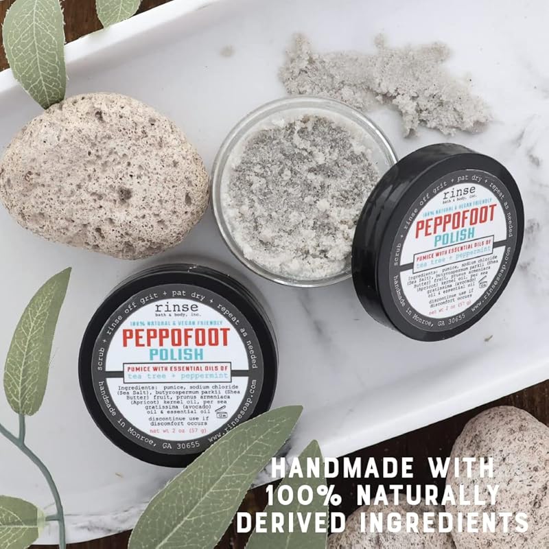 Rinse Bath & Body Peppofoot Peppermint Foot Scrub - Handmade Exfoliating Tea Tree Oil Cooling Foot Scrub w/Peppermint Essential Oil | Shea Butter & Avocado Oil | Cleansing & Refreshing| Natural | 4oz