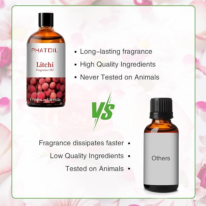 3.38FL.OZ Litchi Fragrance Oils for Aromatherapy, Essential Oils for Diffusers for Home, Perfect for Diffuser, Yoga, Skin Care, DIY Candle and Soap Making - 100ml