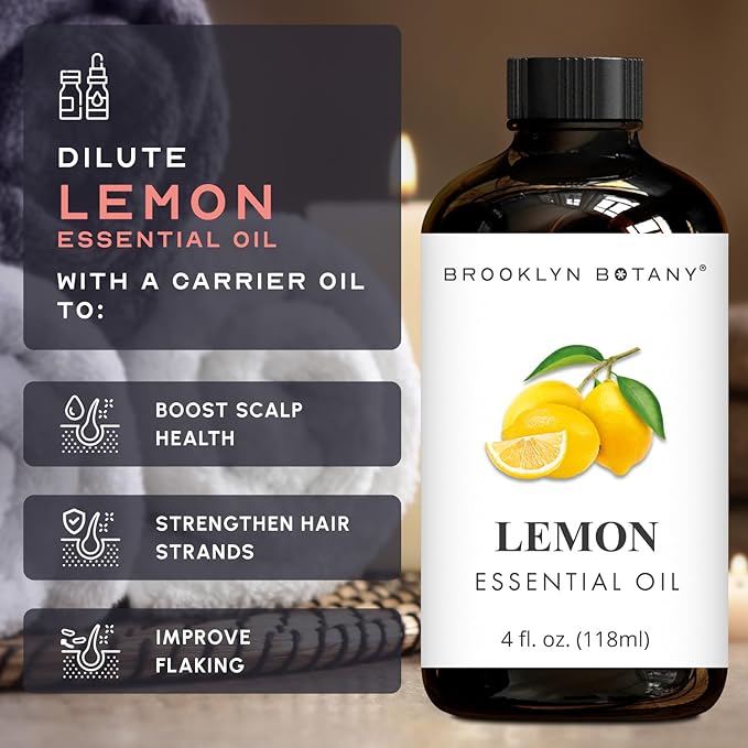 Brooklyn Botany Lemon Essential Oil - Huge 4 Fl Oz - 100% Pure and Natural - Premium Grade with Dropper - for Aromatherapy and Diffuser