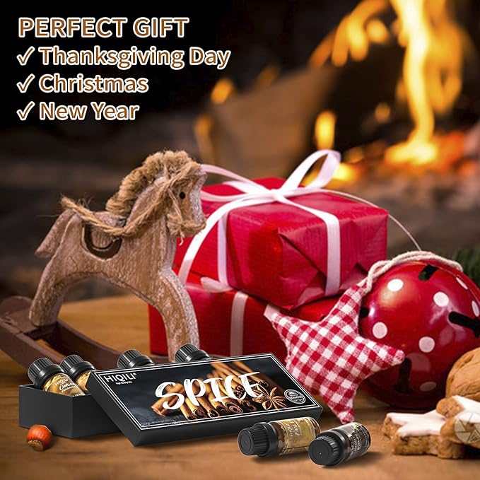 HIQILI Spice Fragrance Oil, Scented Oil 6x10ml for Candle Making Soap Slime, Fall Essential Oils for Diffuser Home, Cinnamon Pumpkin Vanilla Apple Cider Harvest Spice Fall Leaf, Christmas