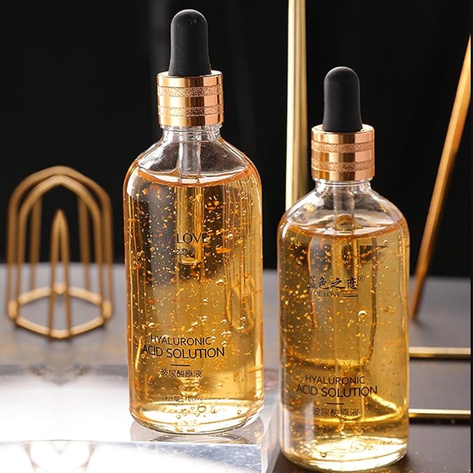 BLUE LOVE 3PC 24K Gold Foil Hyaluronic Acid Serum for Women & Men - Anti-Aging Essence for Deep Moisturization and Dark Spot Reduction - Radiant Skin Care Solution