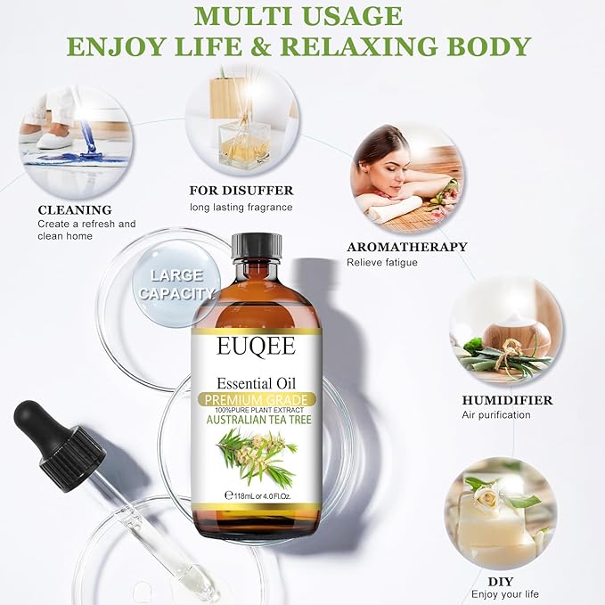 Australian Tea Tree Essential Oil (4 oz/118 ml) Premium Grade Australian Tea Tree Oil Essential, Perfect for Diffusers, Humidifier, Candle Making, Soap & Candle Making