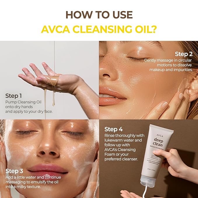 AVCA Korean Blackhead Remover Cleansing Oil 10.14 fl.oz.(300ml) - Oil Cleanser for Face, Makeup Blackhead Remover, Normal & Oily Skin, Face Pore Cleanser