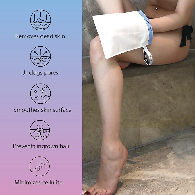 MATTEE 2 packs of 100% Natural Premium Deep Exfoliating Mitt, Exfoliating Glove, Korean Exfoliating Mitt, Kese Exfoliating Glove, Visibly Lifts Away Dead Skin, No Dye