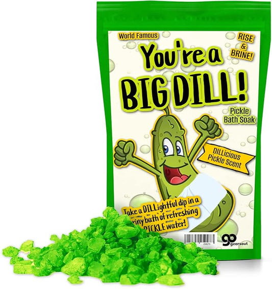 Big Dill Pickle Bath Soak - Fresh Dill Pickle Scent Bath Salts for Kids - Weird Spa Gift for Pickle Lovers, Funny Christmas Stocking Stuffers, Unisex Grab Bags, Easter Gift Baskets
