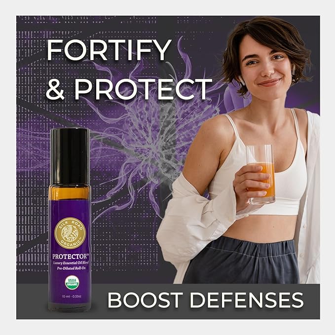 Organic Protector Essential Oil Immunity Blend Roll On, Based on Thieves Oil Legend, 100% Pure USDA Certified Health Shield Aromatherapy - 10 ml Roller by Silk Road Organic