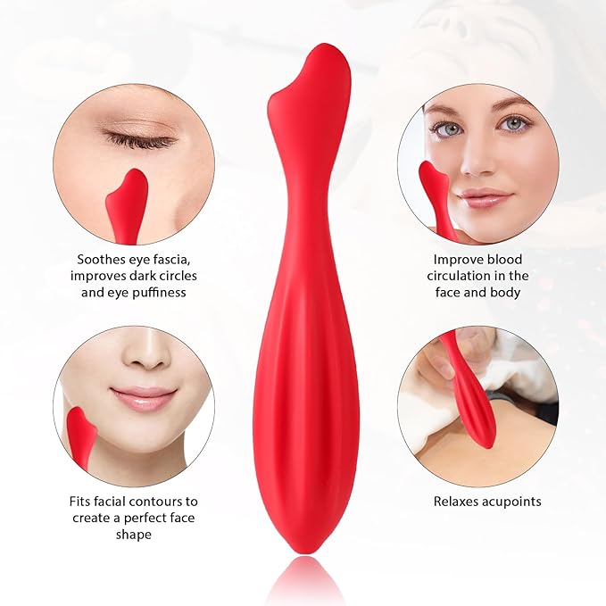 Silicone Facial Roller, Face Massage Roller Facial Roller Massager Eye Skin Care Tools Facial Massage Tool Face Massage Stick for Women Body Face (Rose Red)