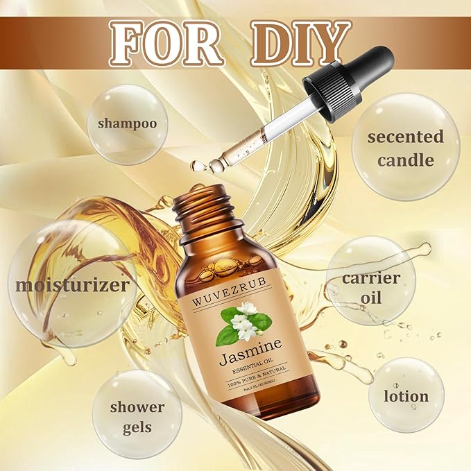 Jasmine Essential Oils 60ML, Pure Jasmine Essential Oil for Aromatherapy Diffuser - 2 Fl Oz