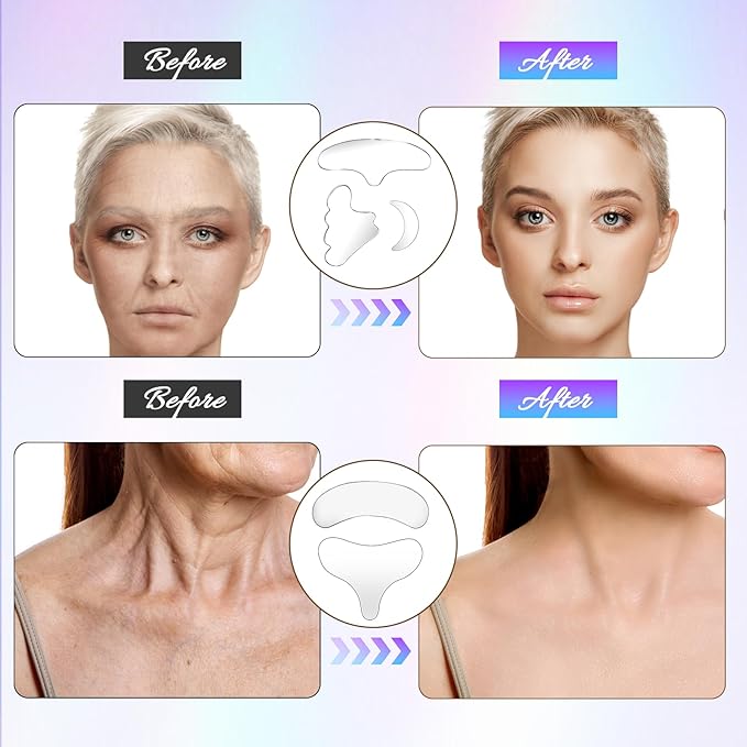 11 Pcs Neck Wrinkle Patches Reusable Silicone Forehead Wrinkle Mask No Adhesive Under Eye Pad for Plump Wrinkles Skin Lines Overnight Beauty Eyecare Cream Applicator while Sleeping