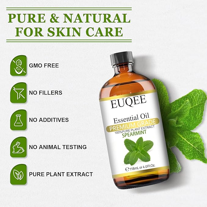 Spearmint Essential Oil Premium Grade Spearmint Oil Essential Oil with Glass Dropper, Great for Humidifier, Candle Making, Diffusers (118mL/4oz)