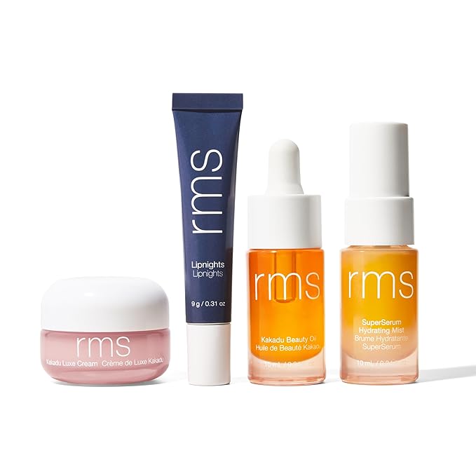 RMS Beauty Skincare Secrets Kit - Skin Care Set Kakadu Beauty Oil, Kakadu Luxe Cream, SuperSerum Hydrating Mist & Lipnights Lip Mask, Beauty Present Sets